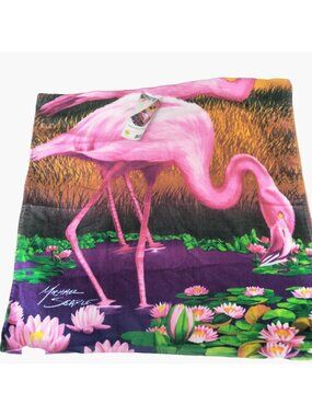 Pink Flamingo Beach Towel Sunset Cotton Velour  30 x 60 Inch Michael Searle
